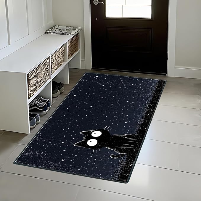 Cat Area Rug 2x3 ft Entry Rug Washable Boho Rugs Non Slip Low Pile Floral Door Mat Small Carpet for Bedroom, Bedside, Kids Room, Office, Dining Room