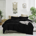 Cottonight Black Comforter Set Full Men Boys Black Bedding Set Modern Dark Color Soft Quilts Blanket Modern Gothic 3 Piece Plain Comforter for Women Men Full Bed