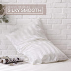 MR&HM Satin Bed Sheets, King Size Sheets Set, 4 Pcs Silky Bedding Set with 15 Inches Deep Pocket for Mattress (King, Ivory Striped)