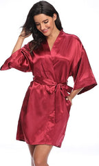 Women's Satin Kimono Robe Wedding Getting Ready Silky Bathrobe Short Bridesmaid Dressing Gown