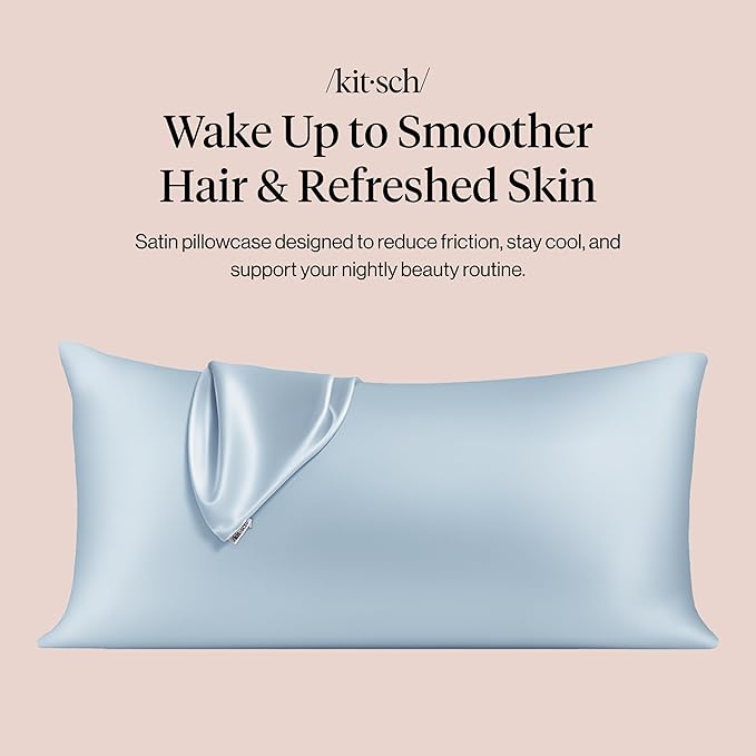 Kitsch Satin Pillowcase with Zipper for Hair & Skin - Softer Than Silk Pillow Cases, Smooth Cooling Satin Pillow Case, Wrinkle-Free, Machine Washable, King Size Satin Pillow Case 19x36 -Haze Blue
