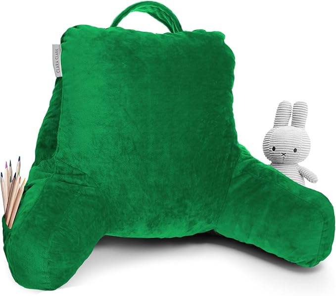 Clara Clark Reading Pillow for Kids & Teens with Shredded Memory Foam, Backrest Pillows for Reading, Watching, and Gaming, Use on The Couch, Bed, or Floor, Adjustable Support with Washable Cover Green