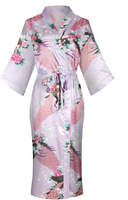 Valennia Women Long Silky Bathrobe Satin Kimono Robe Floral Printed Dressing Gown Sleepwear
