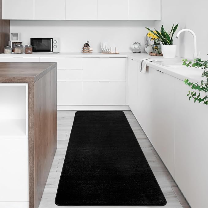 Softlife 2x6 Area Rug for Bedroom Living Room, Solid Black Non-Slip Fluffy Carpet with Soft Low Pile for Kids Boys Girls, Machine Washable Runner Rugs Fuzzy Aethetic Home Dorm Decor