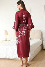 Kihnop Women's Floral Long Kimono Robe Long Satin Robe Long Silk Robe Ladies Kimonos Silky Bathrobe Cover Up, One Size