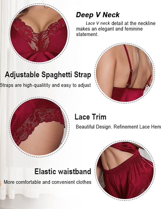 Avidlove Satin Pajamas Set Womens Lace Sleepwear Sexy Lingerie Cami Shorts Set S-XXL