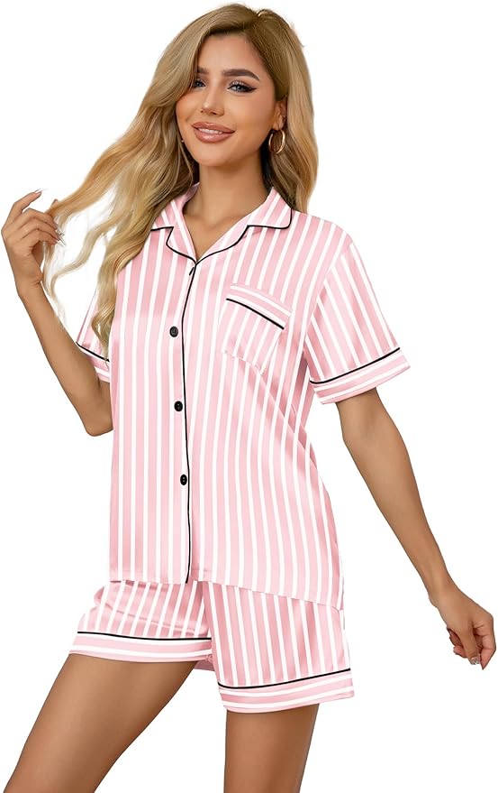 Girls & Womens Satin Pajamas Set, Silk Button-Down Sleepwear 2 Piece Nightwear, 3 Years - Women XXL