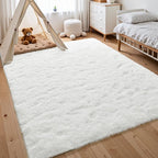 Fluffy Area Rugs for Bedroom Decor Aesthetic, 8x10 Large Cream White Shag Rug with Non-Slip Backing for Living Room, Fuzzy Plush Carpet Washable Rug Modern Home Decor for Kids Nursery Girls Room