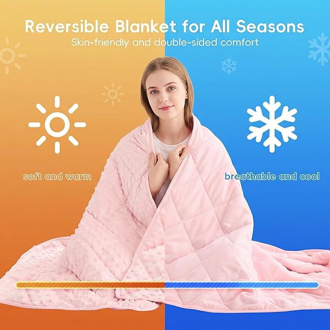 yescool Pink Weighted Blanket for Adults 15 lb, 48 * 72in Twin Full Size Heavy Throw Blanket for Teens Better Sleep