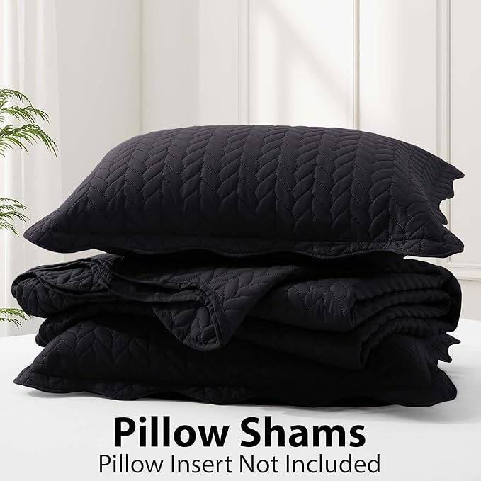 IR Imperial Rooms Twin Quilt Bedding Set Size (68” x 86”) + 1 Pillow Shams (20” x 26” + 2”) - 2 Pcs All Season Lightweight Reversible Microfiber Coverlet Embossed Quilt Bedspread (Black)