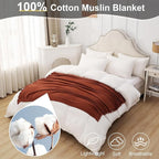 Cotton Muslin Throw Blanket with Tassels, Lightweight Woven Gauze, Pre-Washed Breathable Farmhouse Decor for Bed, Couch, All-Season Use (Rust, 50" x 60")