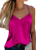 Ekouaer Women's 2 Pcs Satin Camisole Silky Pajama Tank Tops V Neck Soft Spaghetti Strap Loose Basic Sleepwear