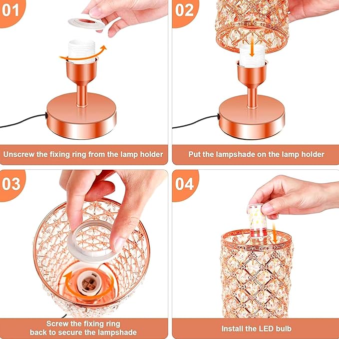 Crystal Table Lamps, Rose Gold Touch Desk Lamp Bedside Pink Lamp with 2 USB Charging Port Nightstand Night Light Room Decor for Bedroom, Kids Room, Home Office, Living Room,Bar, Restaurant