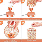 Crystal Table Lamps, Rose Gold Touch Desk Lamp Bedside Pink Lamp with 2 USB Charging Port Nightstand Night Light Room Decor for Bedroom, Kids Room, Home Office, Living Room,Bar, Restaurant