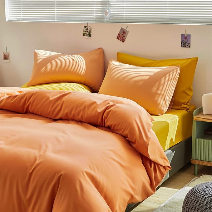 Luxlovery Peach Comforter Set King 3 Piece Modern Solid Color Soft Breathable Blanket Quilts Orange Pink Bedding Set