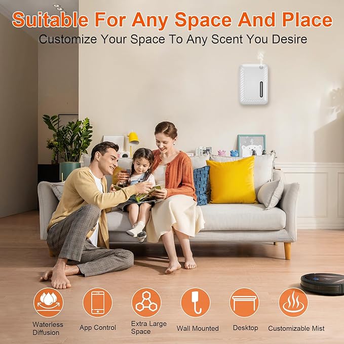 Smart Essential Oil Diffuser for Large Spaces, 250mL Capacity Covering 2300 sq.ft, Programmable Timer, for Home Office Commercial Aromatherapy, White