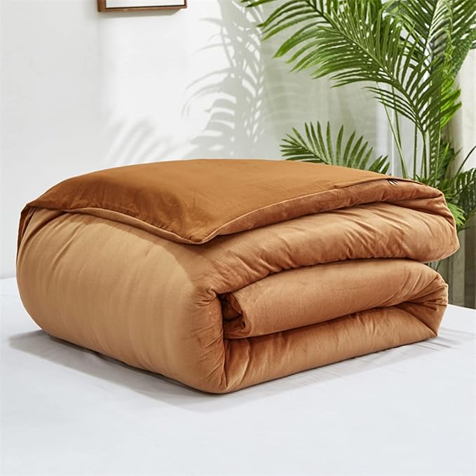 Luxlovery Pumpkin Velvet Comforter Set Full Rust Flannel Bedding Comforter Set Full Size Terracotta Warm Thick Winter Blanket Quilts Dusty Burnt Orange 3 Piece Bedding Set for Women Men
