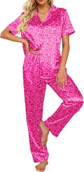 Ekouaer Silk Satin Pajamas Set Women Short Sleeve Sleepwear Soft Button Down Loungewear Pjs Set
