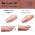 Modelones Brown Press on Nails, Short Square Fake Nails, Semi-Transparent Reusable Nail Kit with Nail Glue Adhesive Tabs Mini Nail File, Nails Press Ons 32Pcs16 Sizes, Women Girl Gift
