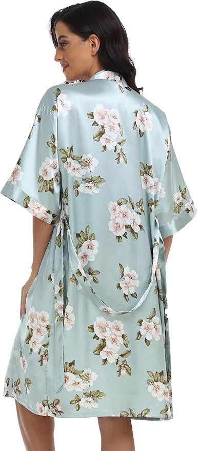 Women's Satin Robes Set with Nightgown Silk Kimono Pajamas 2 Piece Sleepwear Camisole Wedding Bride Gown Set