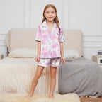 QPANCY Kids Satin Pajamas Sets Baby Boy Girl Button-Down Silk Sleepwear 2 Piece Short Sleeve Loungewear Clothes Set