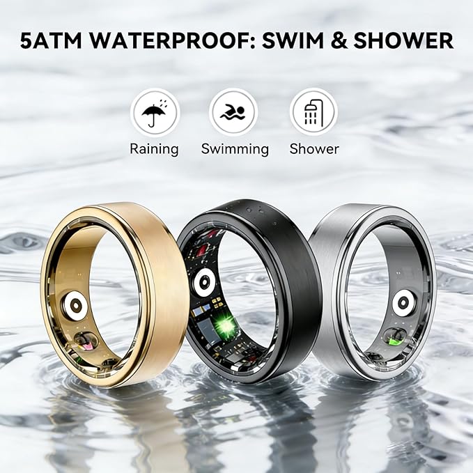 Smart Ring for Women Men,Fitness Ring with 24/7 Activity Tracking,Stress,Sleep Monitoring,No APP Subscription Fees,Compatible with iOS & Android, HarmonyOS Black, 10#