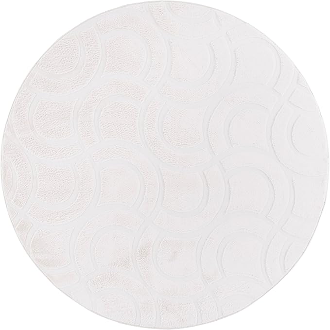 SAFAVIEH Washable Rug Faux Rabbit Fur Shag Collection - 6' Round, Ivory, Slip Resistant & Easy Cleaning, Ideal for Living Room, Bedroom, Kids Playroom, Nursery, Dining Space (FRF872A)
