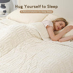 Cottonblue Jacquard Weighted Blanket for Adults 20 lbs Queen Size, Soft Fluffy Sherpa Fleece Weighted Throw Blankets 60" x 80" for Sleep Relax, Fuzzy Warm Arch Heavy Blanket for Bed Couch, Cream White