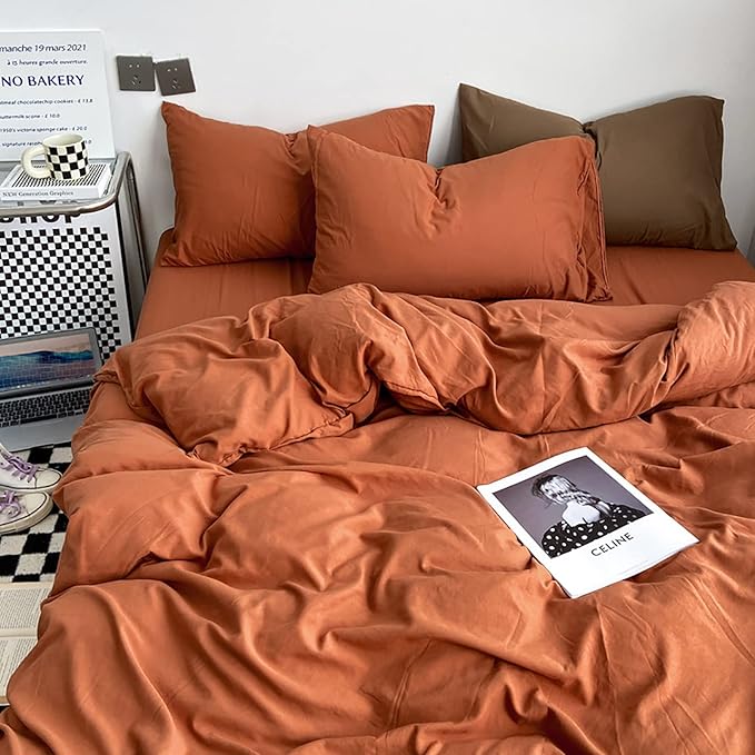 Luxlovery Burnt Orange Comforter Set King Rust Bedding Comforter Set Caramel Caramel Blanket Quilts 3 Piece Cinnamon Color Bedding Set for Women Men King Bed