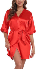 Giova Women's Satin Robe Bride & Bridesmaid Wedding Party Bathrobe Short Kimono Gown