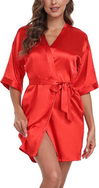 Giova Women's Satin Robe Bride & Bridesmaid Wedding Party Bathrobe Short Kimono Gown