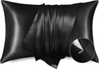 Bedsure Satin Pillowcase with Zipper, Similar to Silk Pillow Cases 2 Pack, Silky & Soft Satin Pillow Cases Standard Size for Hair and Skin, Black Pillow Covers, Gifts for Women Men, 20x26 Inches