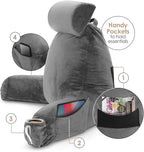 Clara Clark Reading Pillow with Shredded Memory Foam Includes 2 Neck and Lumber Support Pillows, Designed for Sitting Up in Bed and Couch, Back and Arms Adjustable Support for Adults & Teens, Grey