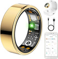 Ring Health Tracker for Women Men, Fitness Ring with Heart Rate,Blood Oxygen,Sleep Monitor,Calories, Step Counter, IP68 Waterproof Smart Ring for iPhone & Android, No Subscription Fee (Gold, 11#)