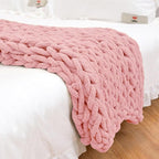 Wttfc Chunky Knit Throw Blanket, Handmade Soft Chenille Yarn Throw Blanket, Thick Cable Knitted Blankets, Large Rope Knot Crochet Blankets for Couch Sofa Bed Home Decor,Pink,100x120cm