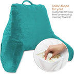 Clara Clark Reading Pillow with Shredded Memory Foam for Sitting Up in Bed and Couch, Back and Arms Adjustable Support for Adults & Teens Backrest Pillows for Reading, with Washable Cover Teal