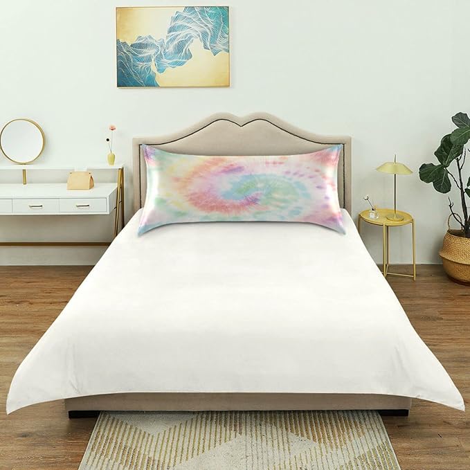 Satin Pillowcase for Hair and Skin, Tie Dye Silk Pillowcase Soft and Cozy Body Pillow Covers, Queen Size Satin Pillow Cases with Envelope Closure(20x30 Inch), 1PC