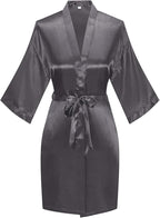 Women's Pure Color Satin Kimono Robe Short Bridesmaids Robe Dressing Gown