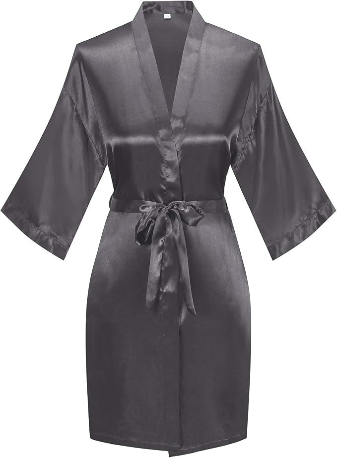 Women's Pure Color Satin Kimono Robe Short Bridesmaids Robe Dressing Gown