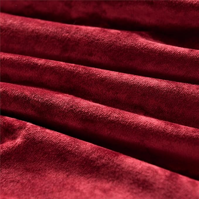 Fredsure Distressed Velvet Comforter Set, 5 Pieces Burgundy Red Queen, Distressed Velvet Face and Brushed Microfiber Reverse