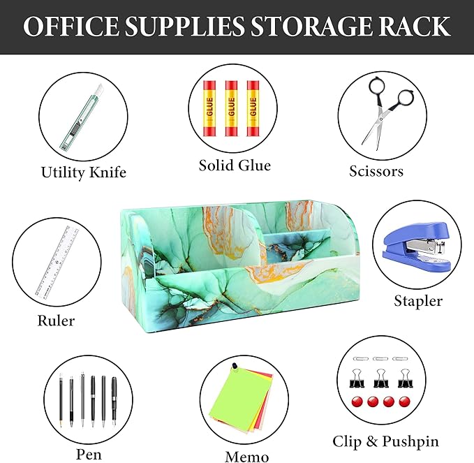 QIELIZI PU Leather Supply Organizer,Remote Control Holder Multifunctional Office Stationery Storage Box Organizer,Pencil Holders Organizers Table Top Desktop Desk Accessories(1-Splash Ink)