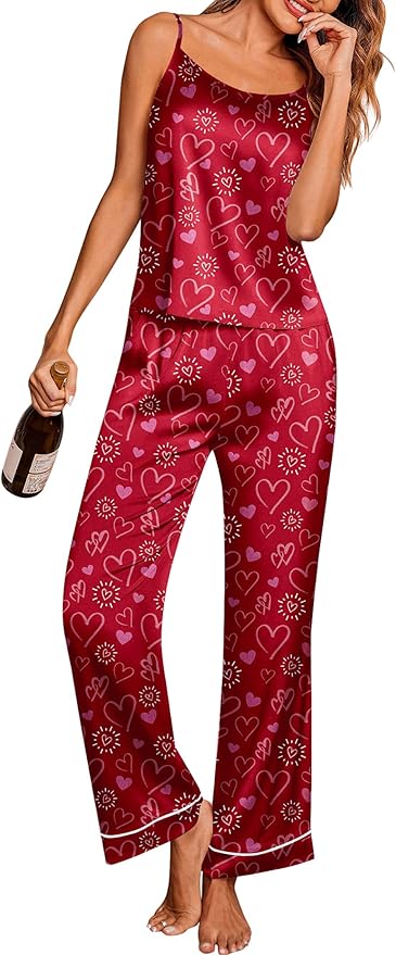 Ekouaer Women Silk Satin Pajamas Sleeveless Pjs Set 2 Piece Summer Loungewear Sleepwear with Pockets S-XXL