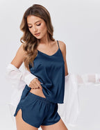 Ekouaer Satin Pajamas Set for Women Silk Cami Pjs Sets Soft Sleepwear V Neck Camisole Top and Shorts