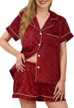 WJing Yi Jia Womens Silk Satin Pajamas Loungewear Two-Piece Sleepwear Button-Down Floral Pj Set XS-4XL