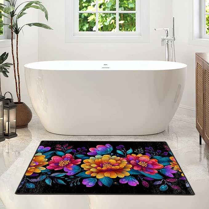 Flower Area Rug 2x3 ft Entry Rug Washable Boho Rugs Non Slip Low Pile Floral Door Mat Small Carpet for Bedroom, Bedside, Kids Room, Office, Dining Room