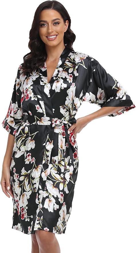 Women's Satin Robes Set with Nightgown Silk Kimono Pajamas 2 Piece Sleepwear Camisole Wedding Bride Gown Set