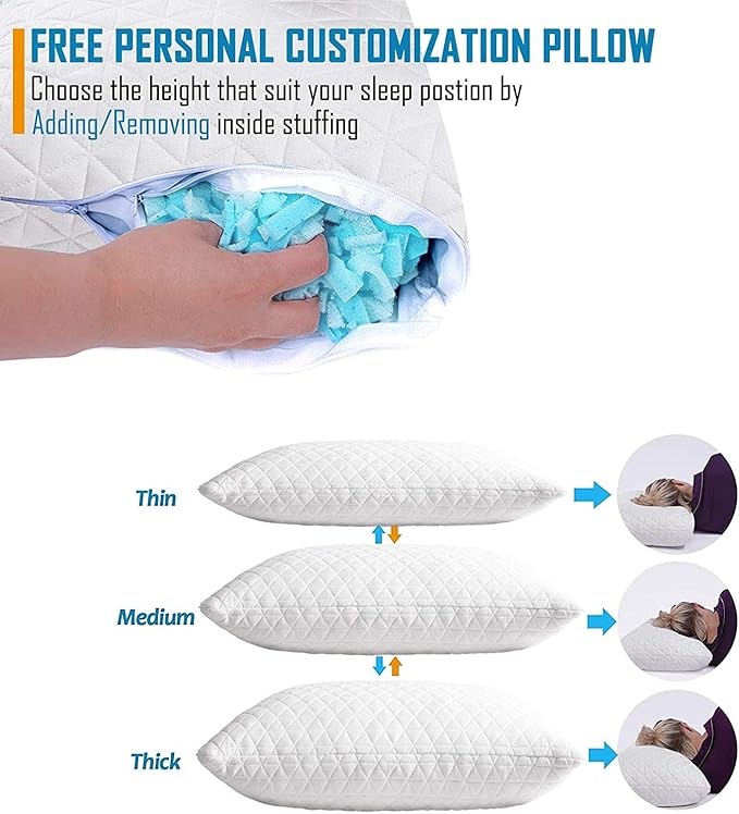 KEYOOHOME Shredded Memory Foam Pillows for Sleeping,Bed Pillows Standard Size Set of 2 Pack Cooling Adjustable,Good for Side and Back Sleeper with Washable Removable Cover