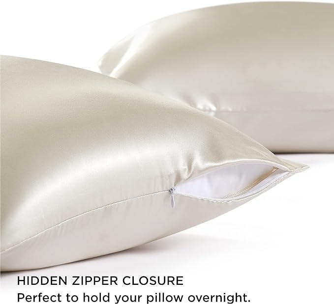 Bedsure Satin Pillowcase with Zipper, Similar to Silk Pillow Cases 2 Pack, Satin Pillow Cases Queen, Silky & Soft Bedding Pillow Covers for Hair and Skin, Gifts for Women Men, Champagne, 20x30 Inches