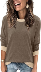Magritta Women's Long Sleeve Leopard Color Block Tunic Comfy Crewneck T Shirt Tops Black XL