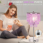 USB Bedside Crystal Lamp, 3 Way Dimmable Touch Nightstand Lamp with Dual USB Charging Ports, Lavender Table Lamp Decorative Accent Lamp Silver for Bedroom, Living Room, Office, B11 LED Bulb Included